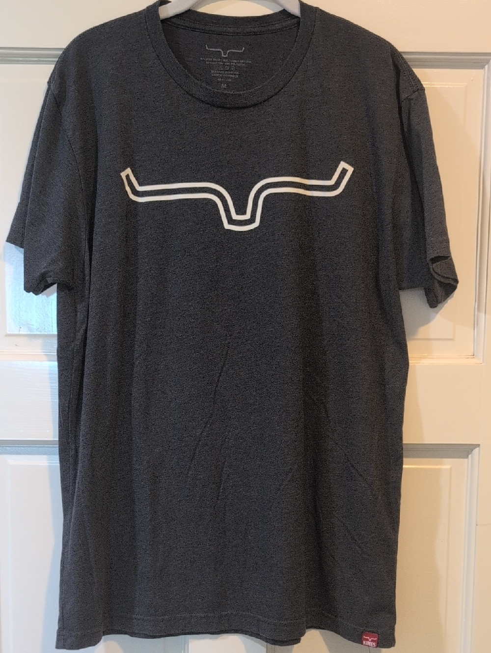 Kimes Ranch Charcoal Tee with White Logo Short Sleeve Cotton Crew Neck Men Med